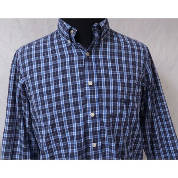 Chaps Easy Care Medium Blue Plaid Long Sleeve Button Down Embroidered Logo Shirt - Picture 3 of 11